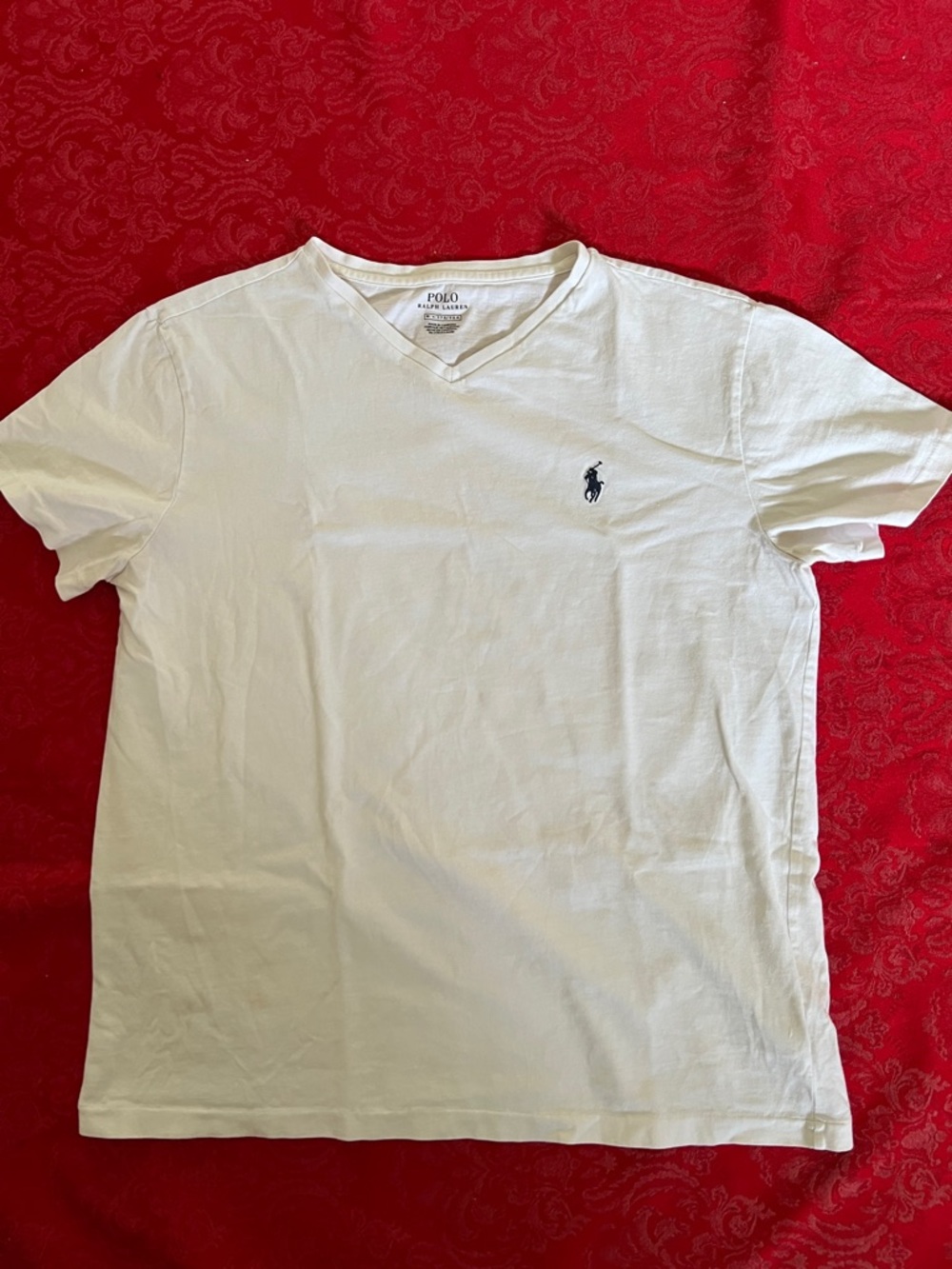 Polo Ralph Lauren White V-Neck T-Shirt Men’s Medium Navy Pony Logo